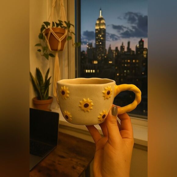 Sunflower Coffee Mug – 16oz Ceramic Cup with Handcrafted Floral Design - Picture 1 of 11